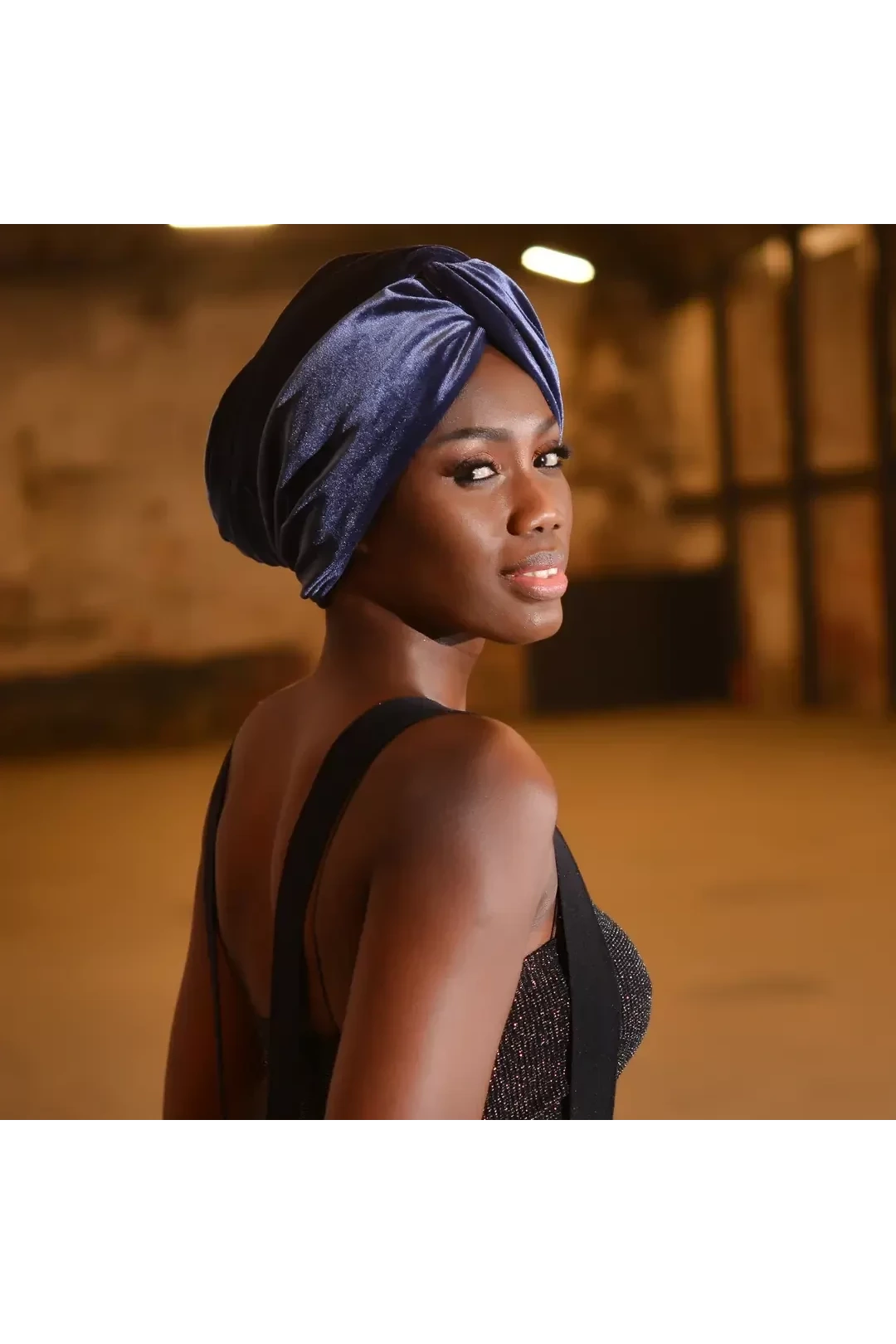 Cuffia in velluto non imbottita blu navy