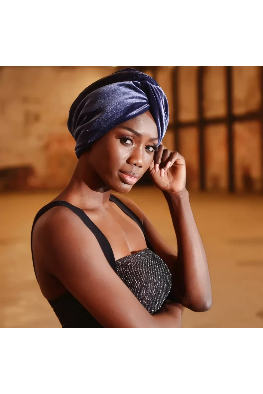 Cuffia in velluto non imbottita blu navy