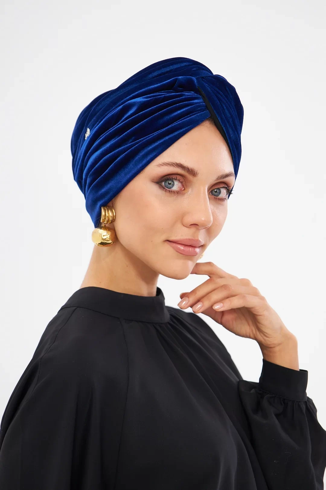 Cuffia in velluto non imbottita, blu Parlamento