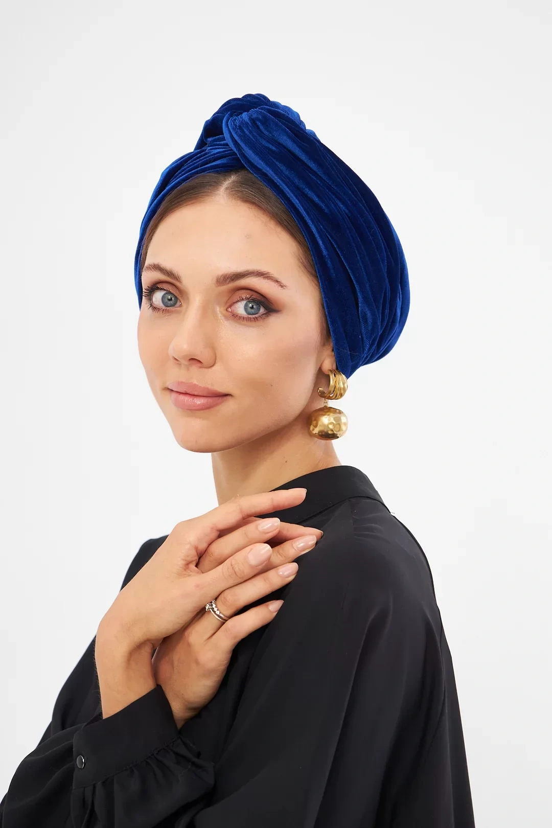 Cuffia in velluto non imbottita, blu Parlamento