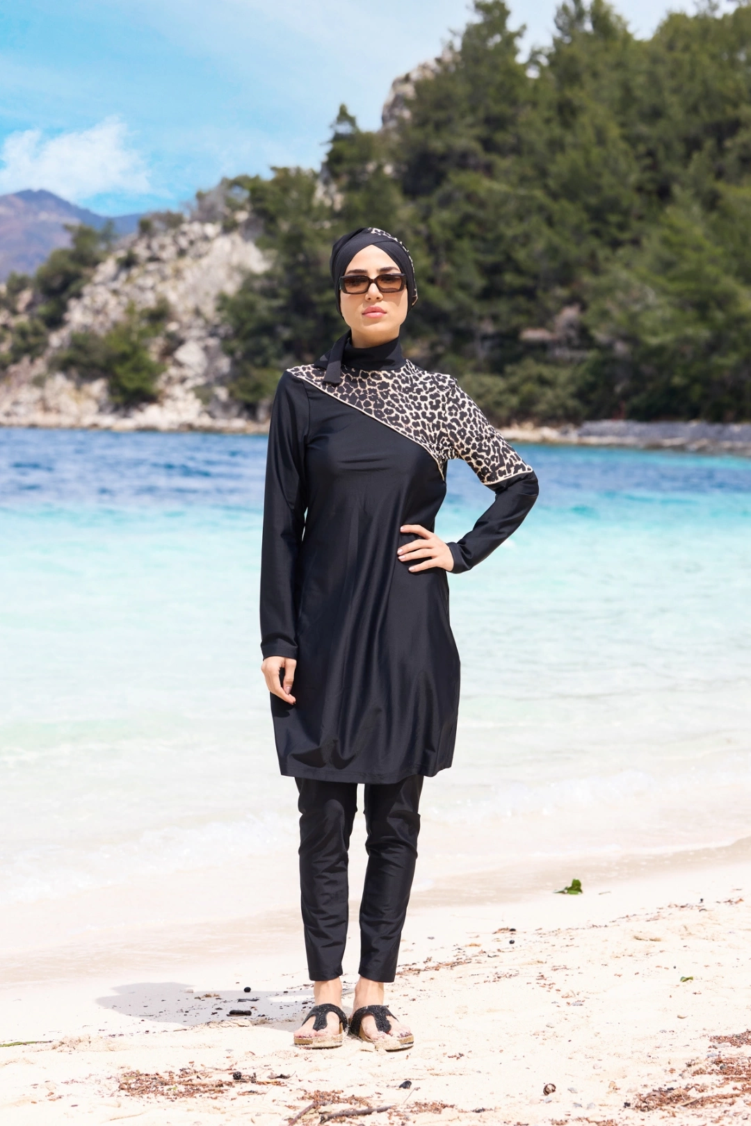 Leopar Detaylı Lycralı Mayo Takım