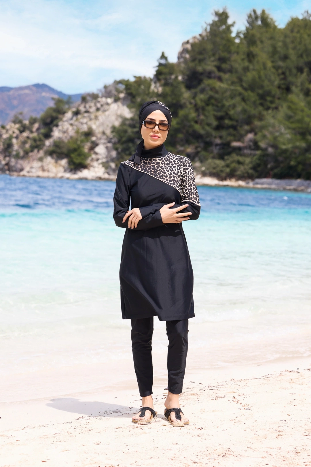 Leopar Detaylı Lycralı Mayo Takım