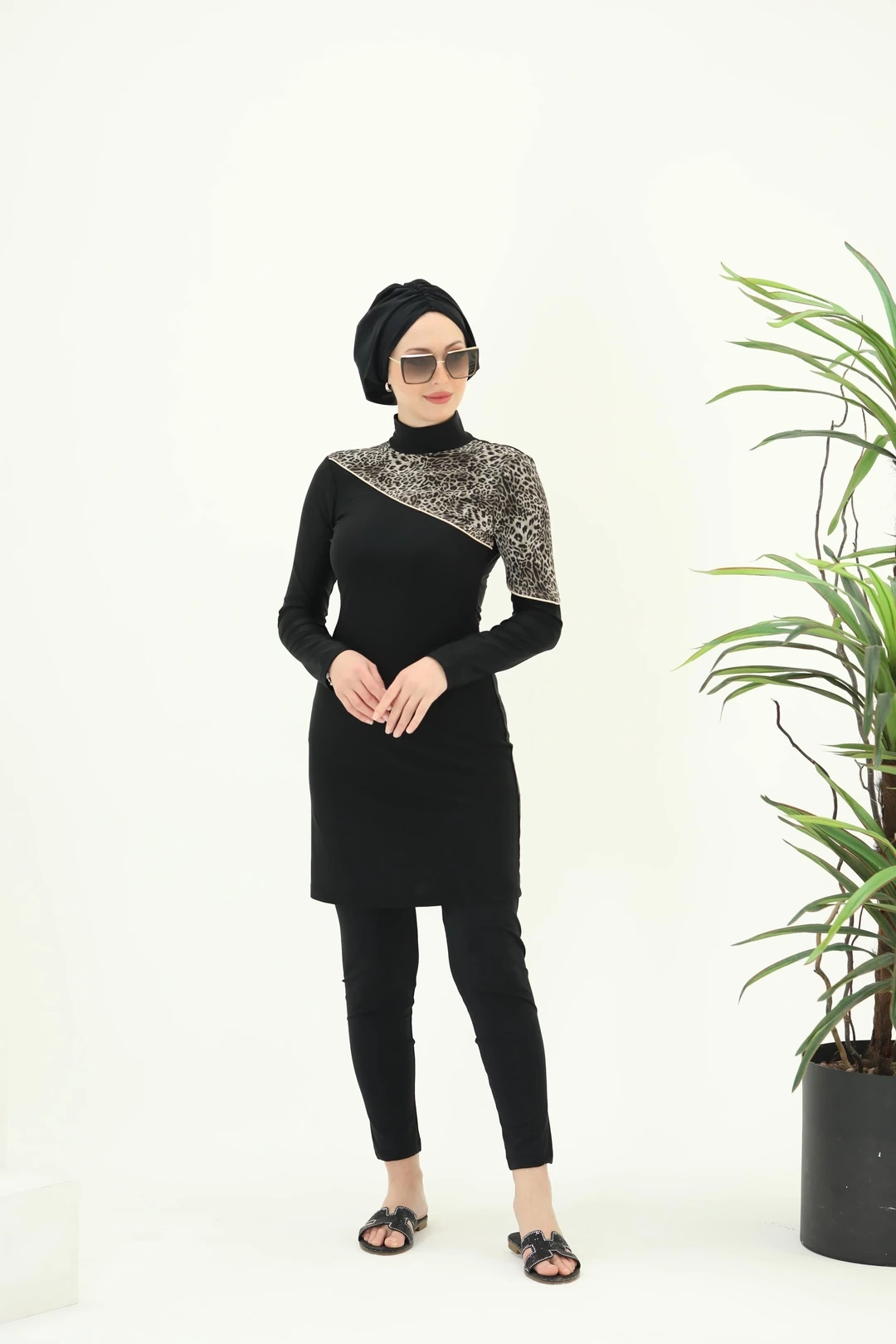 Leopar Detaylı Lycralı Mayo Takım