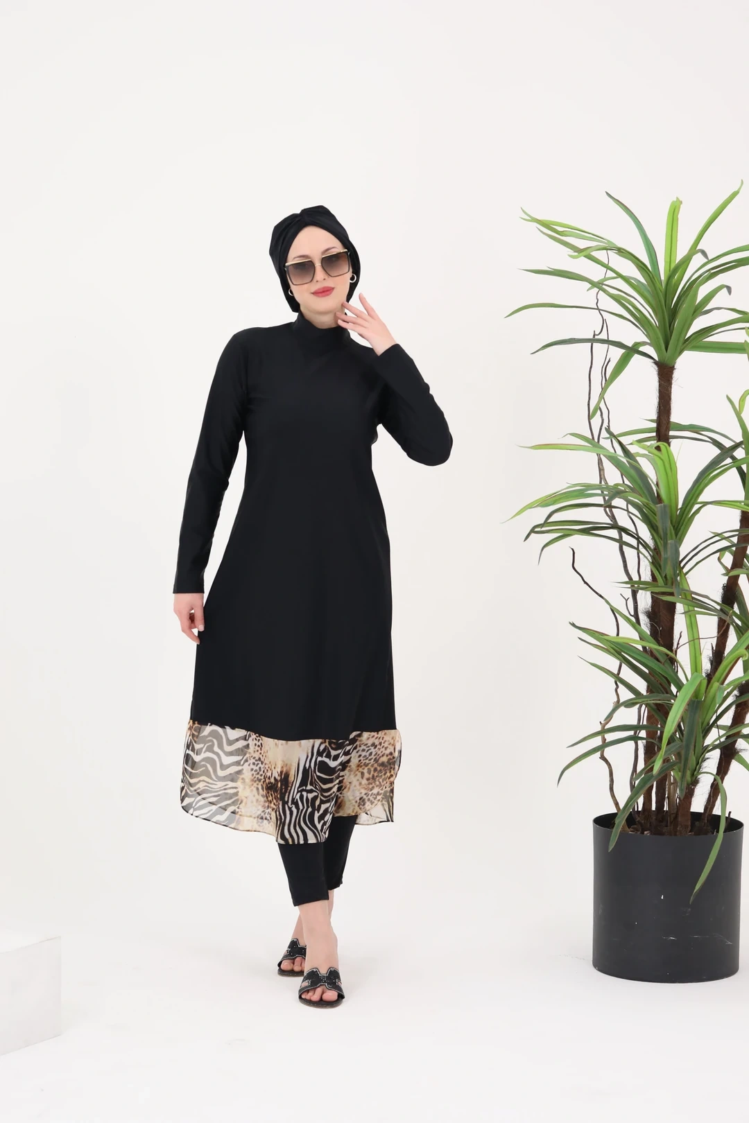 دامن حریر پلنگی بلند ست لباس شنا