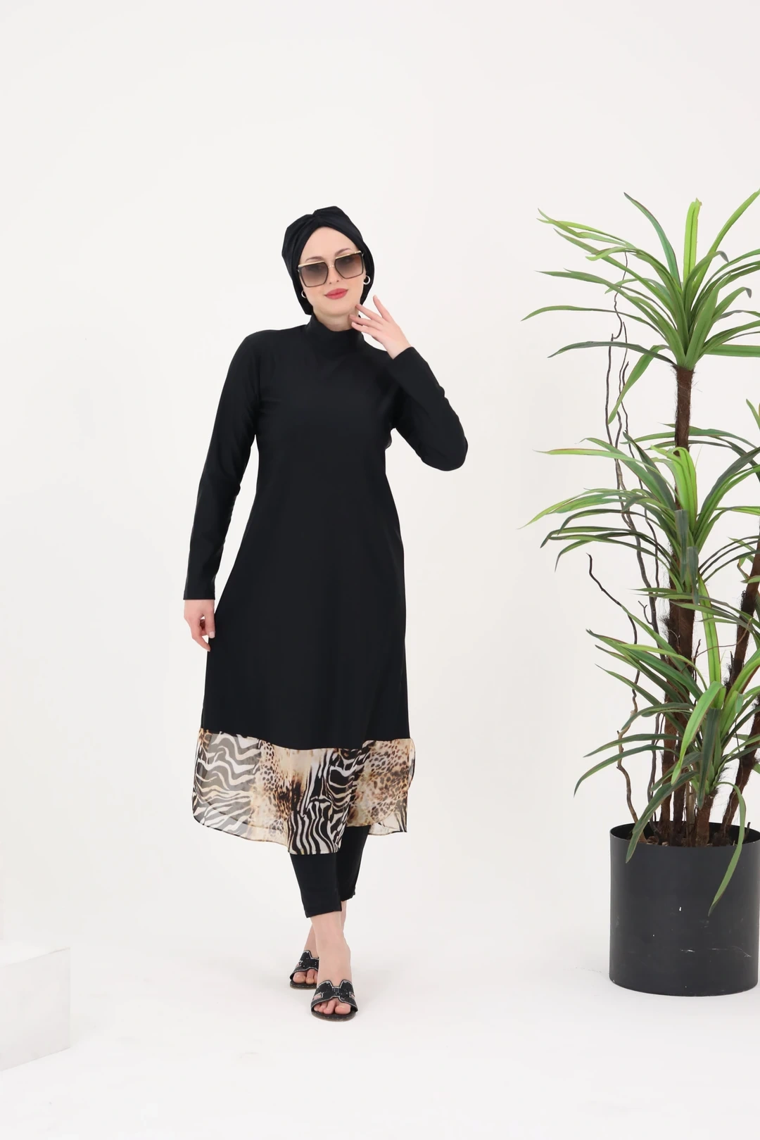 دامن حریر پلنگی بلند ست لباس شنا