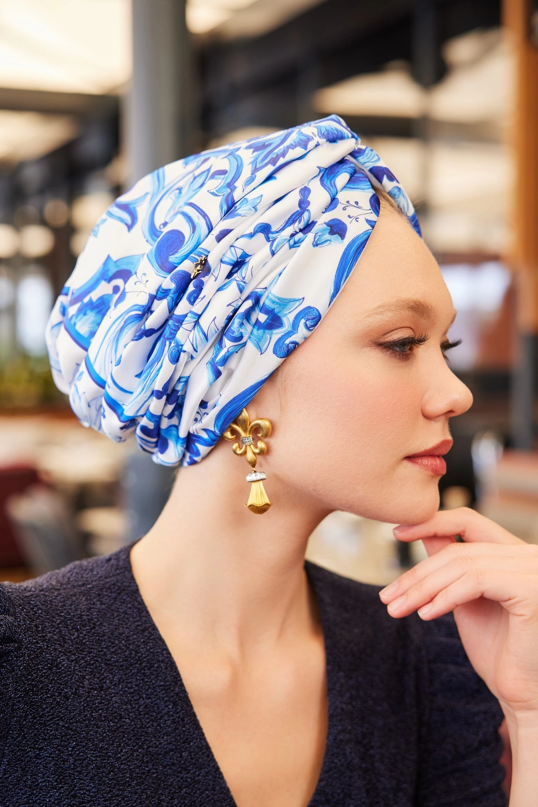 Blue White Unfilled Silk Bonnet