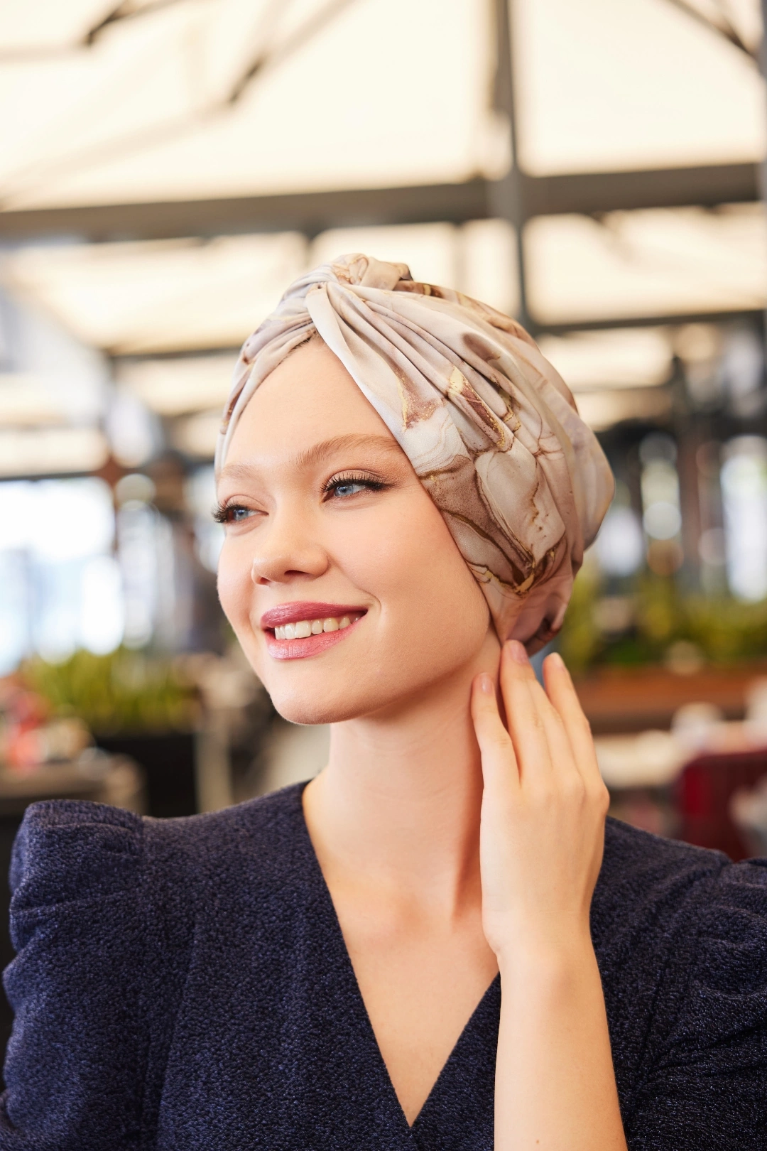 Marble Pattern Cream Silk Unfilled Bonnet