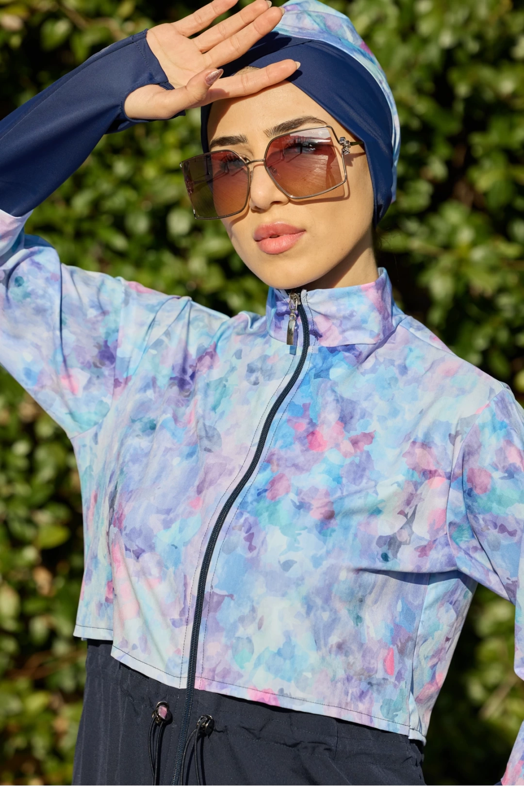 Viona Model Lila Spor Lycralı Tasarım Tesettür İkili Mayo Takım