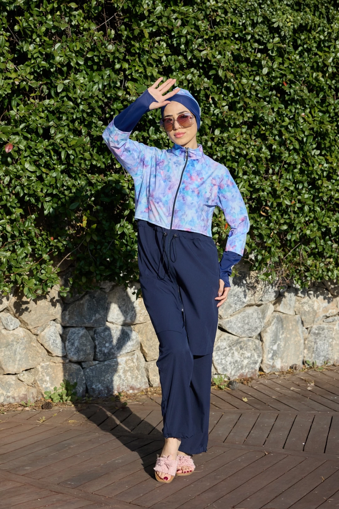 Viona Model Lila Spor Lycralı Tasarım Tesettür İkili Mayo Takım