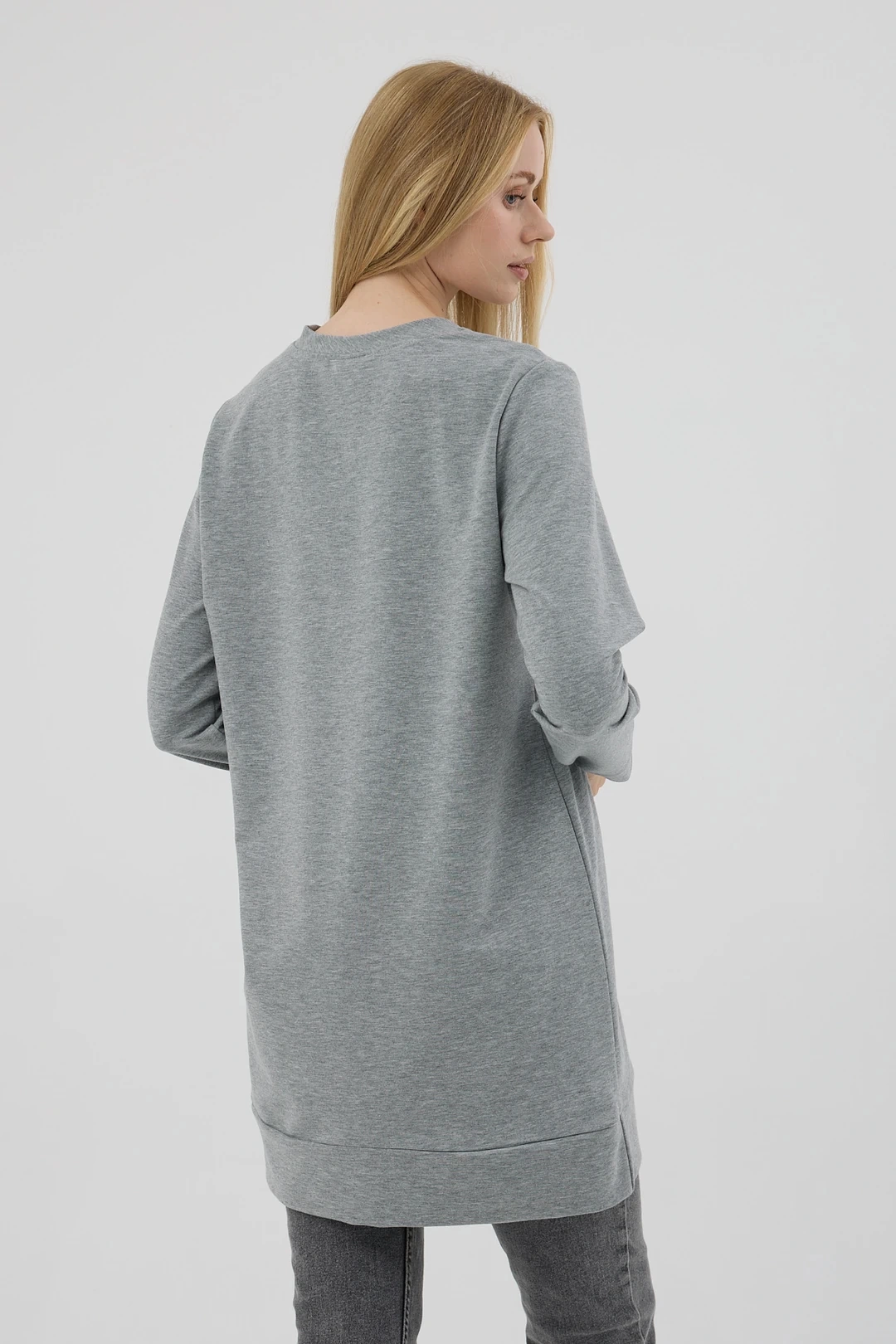 Yazı Nakışlı Sweatshirt Gri