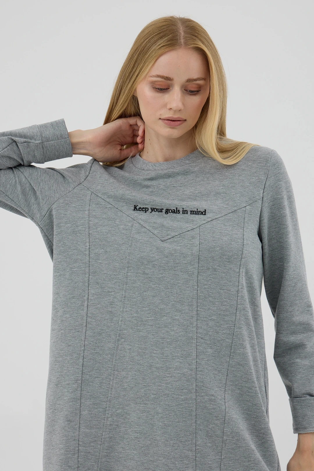 Yazı Nakışlı Sweatshirt Gri
