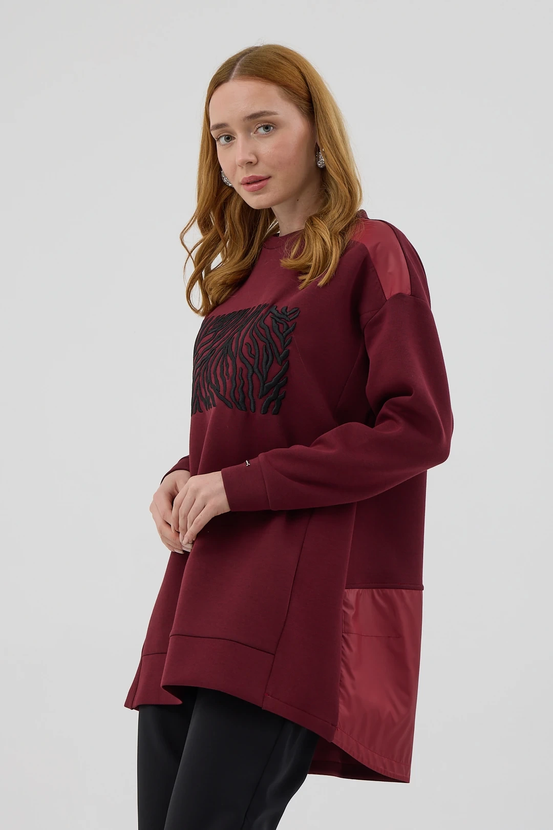 Zebra Nakışlı Tunik Bordo