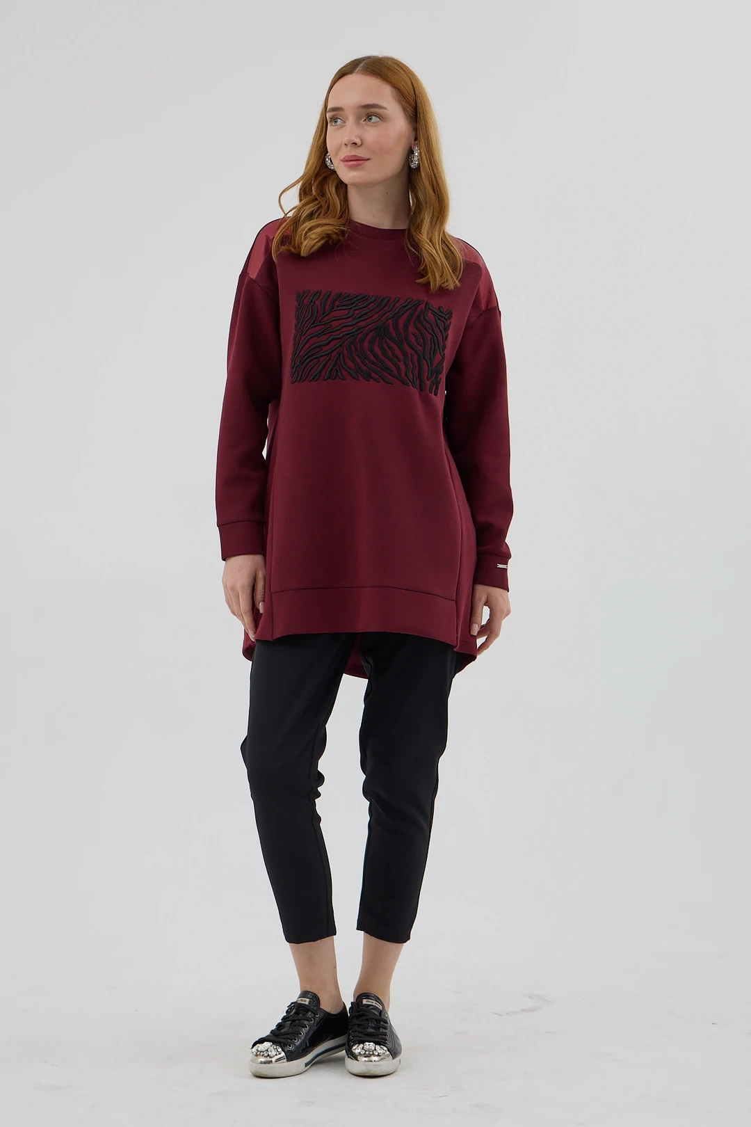 Zebra Nakışlı Tunik Bordo