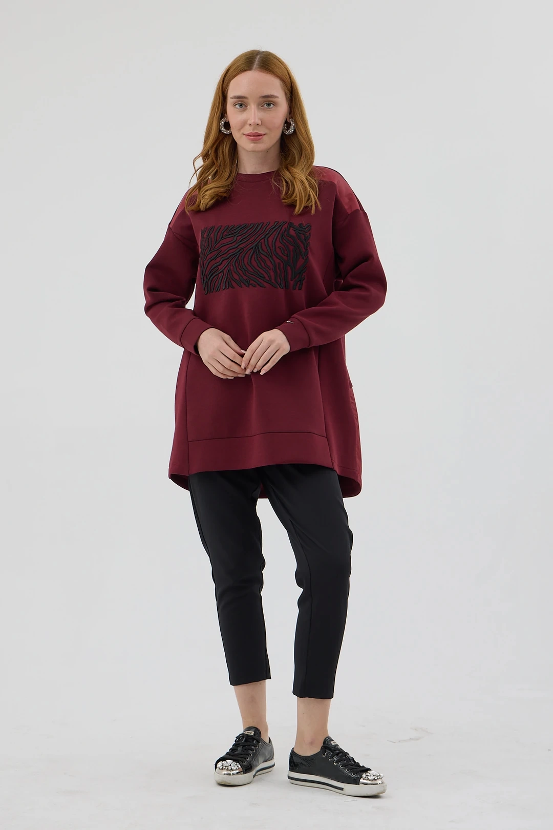 Zebra Nakışlı Tunik Bordo