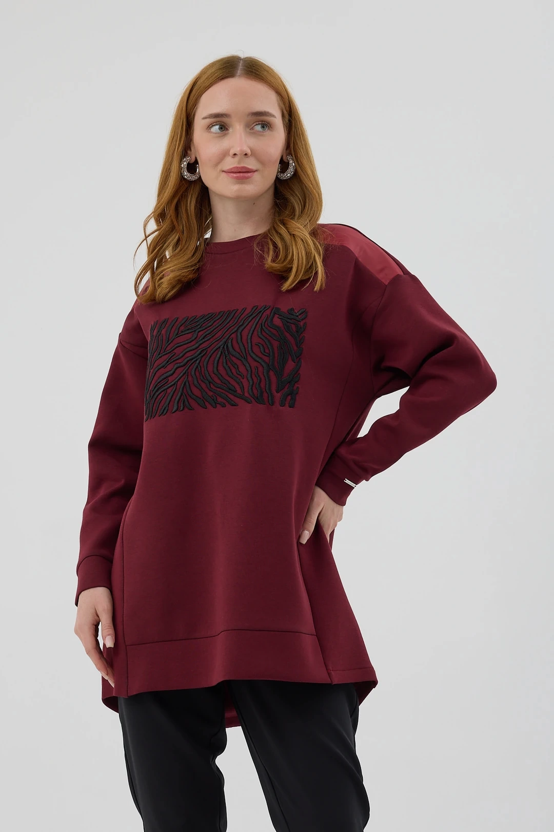 Zebra Nakışlı Tunik Bordo