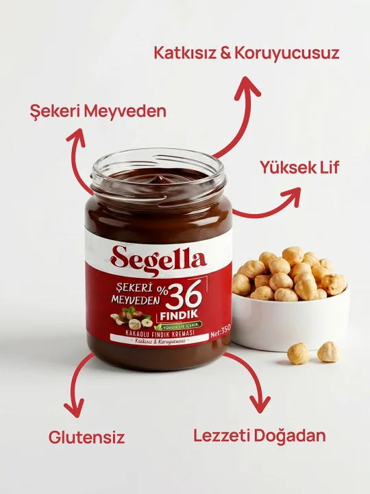 Segella Şekeri Meyveden %36 Kakaolu Fındık Kreması 350gr X 2 Adet