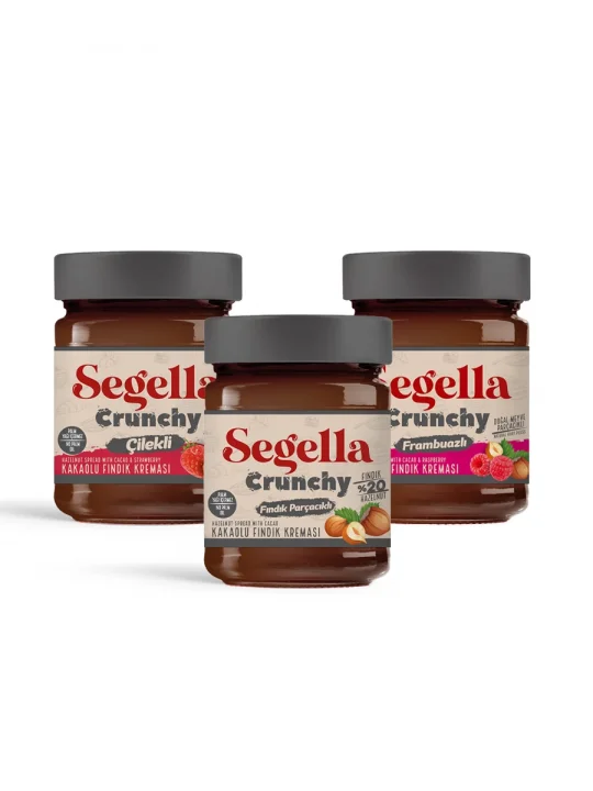 Segella Çilekli Meyve Parçacıklı, Frambuaz Meyve Parçacıklı ve Fındık Parçacıklı Kakaolu Fındık Kreması 350gr x 3 Adet