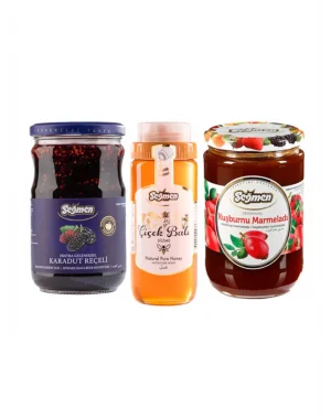 Seğmen Karadut Reçeli, Süzme Çiçek Balı ve Kuşburnu Marmelatı (3lü)