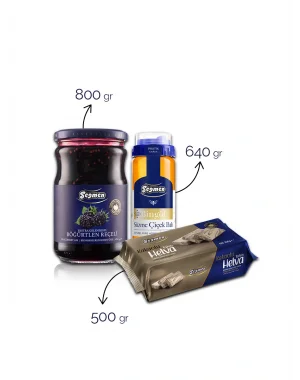 Seğmen Süzme Bingöl Çiçek Balı, Böğürtlen Reçeli ve Kakaolu Tahin Helvası (3lü)