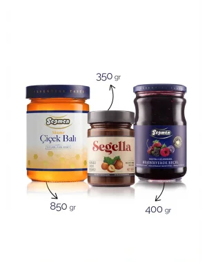 Seğmen Süzme Çiçek Balı, Beşibiryerde Karışık Meyve Reçeli ve Kakaolu Fındık Kreması (3 Adet)