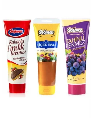 Seğmen Tahinli Pekmez, Süzme Çiçek Balı ve Kakaolu Fındık Ezmesi (3lü) Tüp