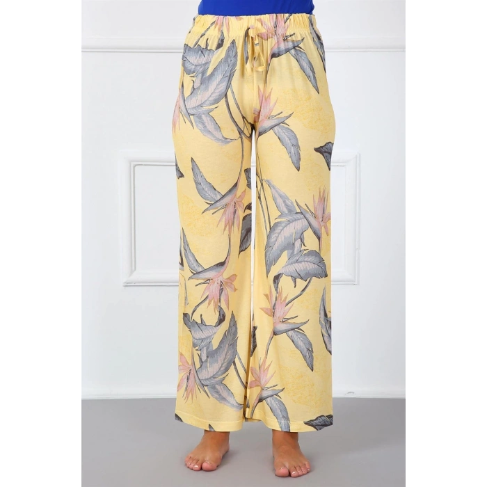 Bayan Penye Bol Paça Pantolon Sarı