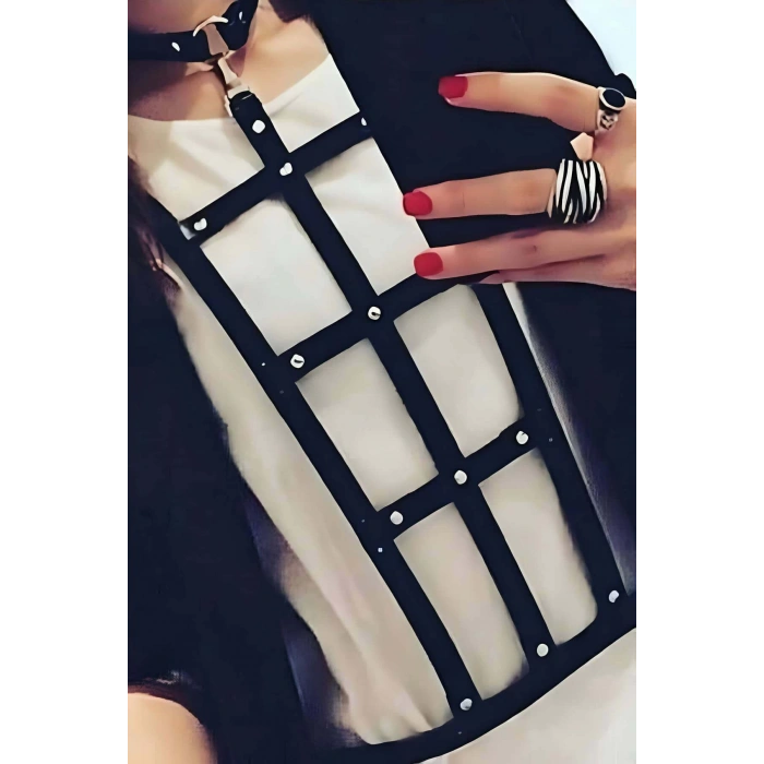 Dikdörtgen Detaylı Şık Deri Harness - Brf4