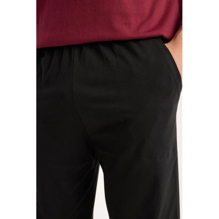 Erkek Bordo Düğmeli Yaka Kısa Kol Pijama Takımı