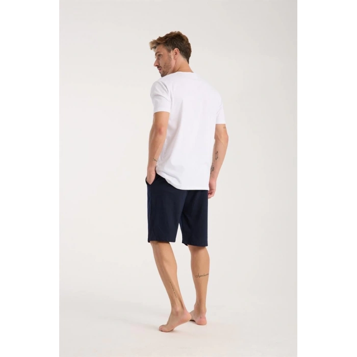 Erkek Cepli Lakost Pamuk Penye Şort Lacivert