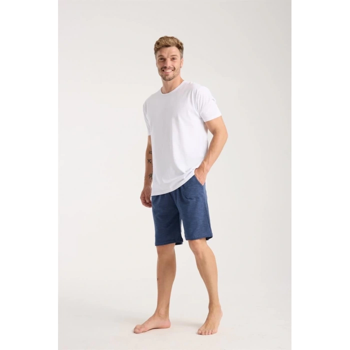 Erkek Cepli Pamuk Penye Şort Lacivert