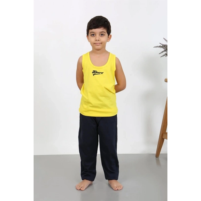 Erkek Çocuk Sıfır Kol Penye Pijama Takım Sarı