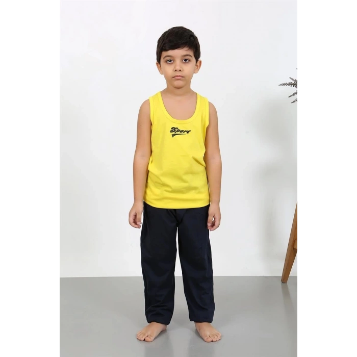 Erkek Çocuk Sıfır Kol Penye Pijama Takım Sarı