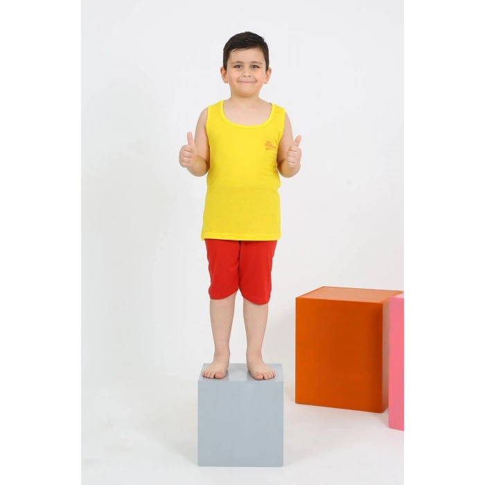 Erkek Çocuk Sıfır Kol Şortlu Sarı Penye Pijama Takımı