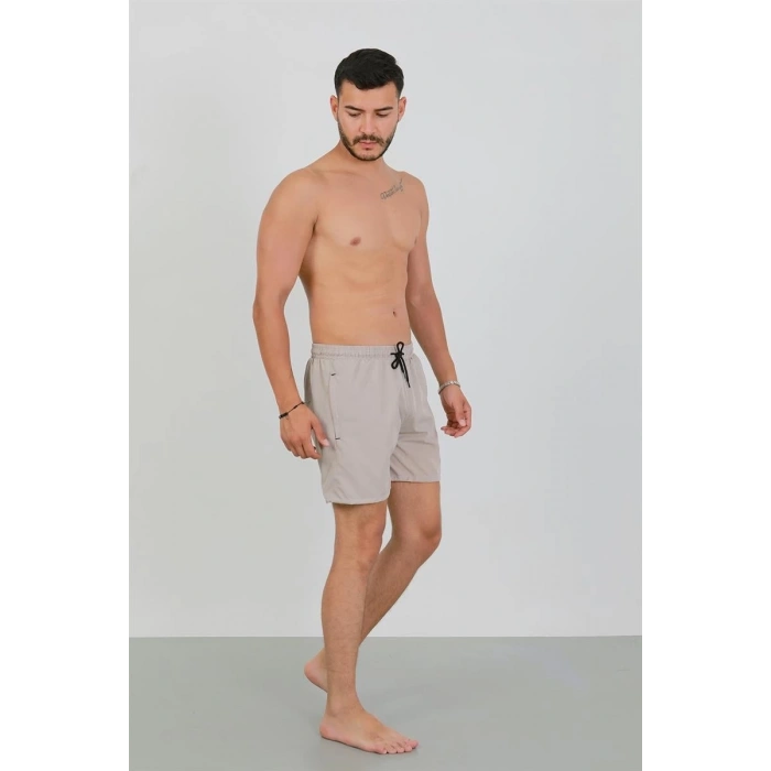 Erkek Fermuarlı Cepli Deniz Şortu Bej