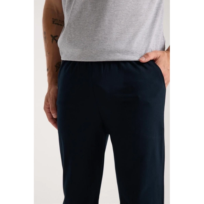 Erkek Gri Düğmeli Yaka Kısa Kol Pijama Takımı