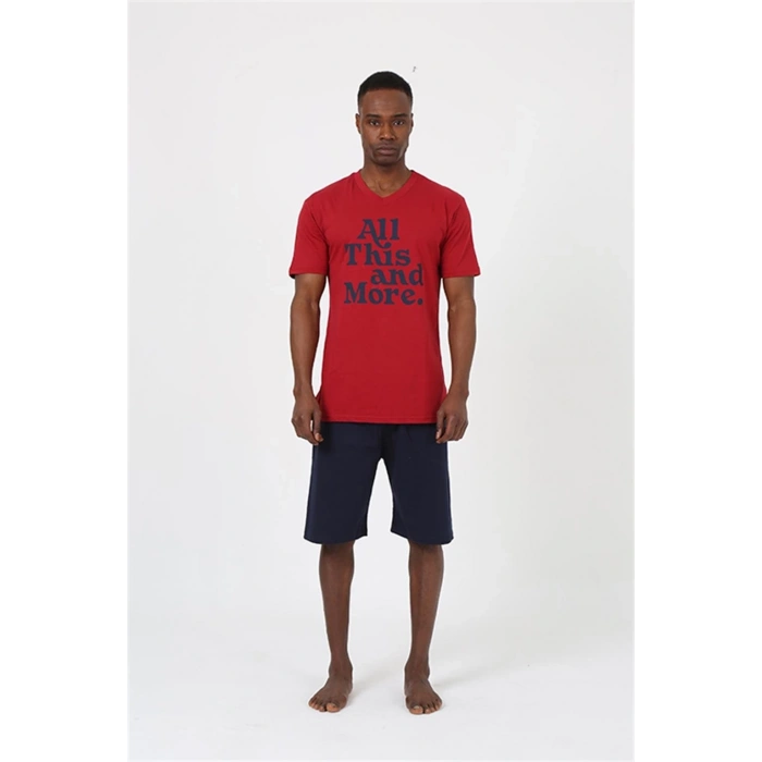 Erkek Kısa Kol Bordo Penye Şortlu Pijama Takımı