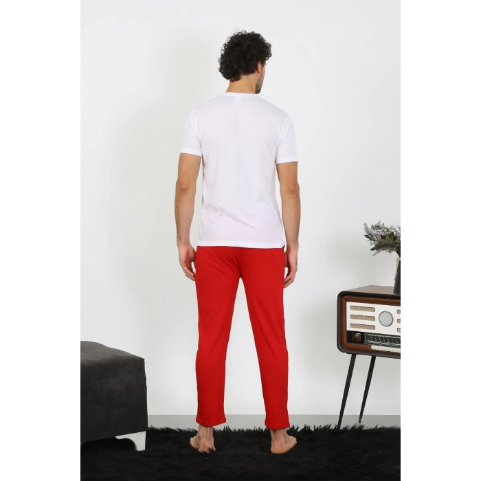 Erkek Kısa Kol Penye Beyaz Pijama Takımı