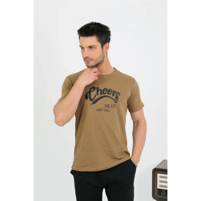 Erkek Pamuk Kısa Kol Pijama Takım Vizon