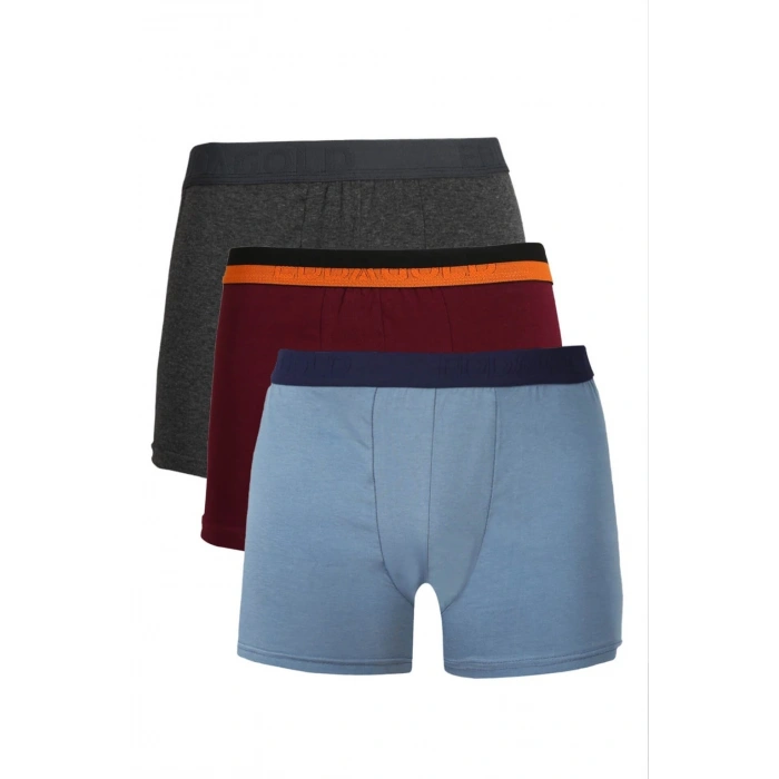 Erkek Penye 3lü Boxer Füme-Bordo-İndigo