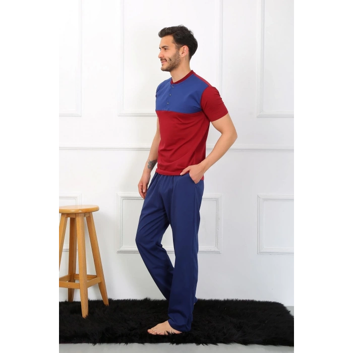 Erkek Penye 3lü Parlamentmavi Parçalı Pijama Takımı