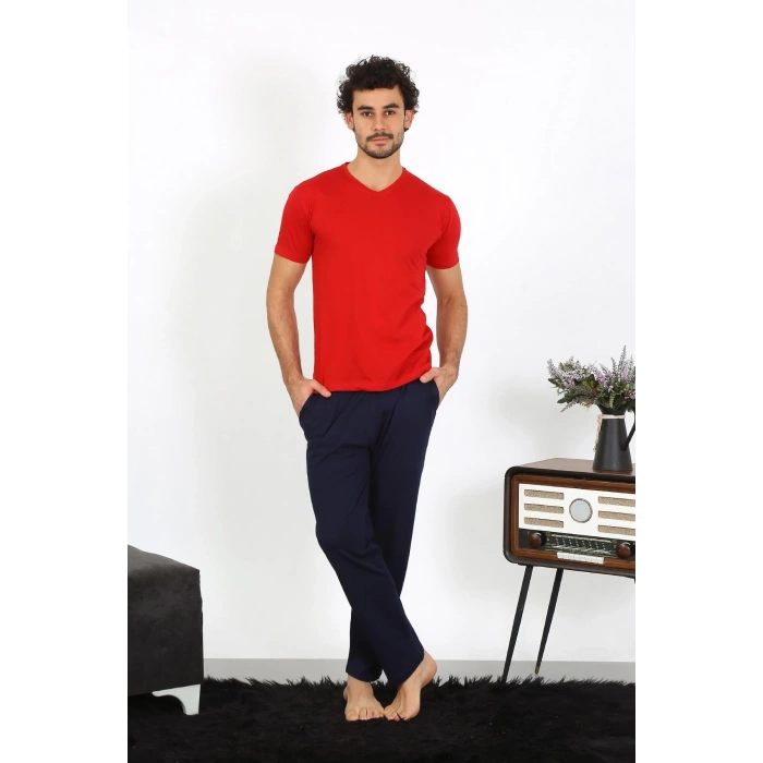 Erkek Penye Kırmızı 3lü Pijama Takımı