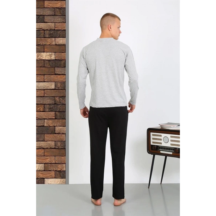 Erkek Penye Uzun Kol Pijama Takımı GRİ