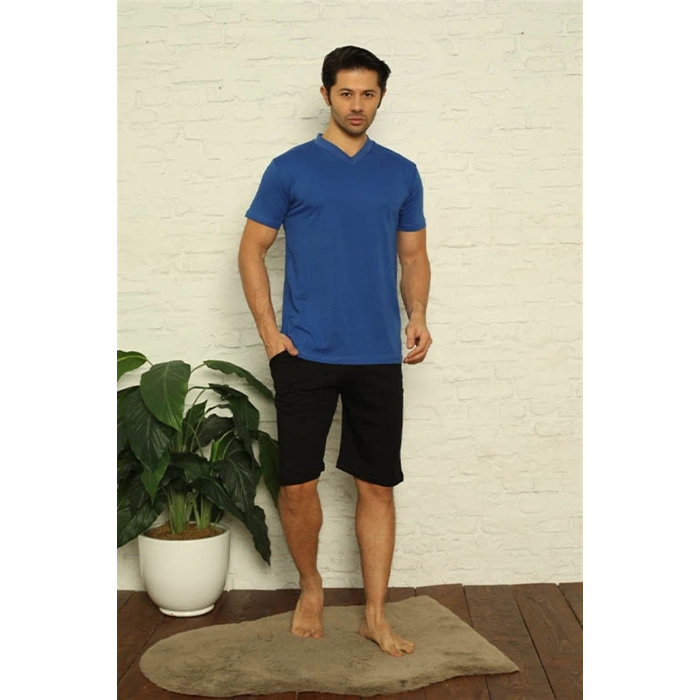 Erkek Saks V Yaka 3lü Pijama Takım