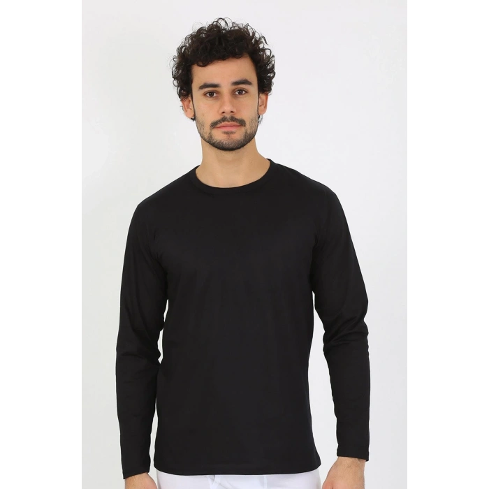 Erkek Sıfır Yaka Uzun Kol Siyah Fanila