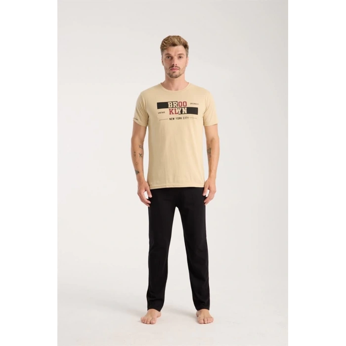 Erkek Ten Rengi Kısa Kol Pijama Takımı