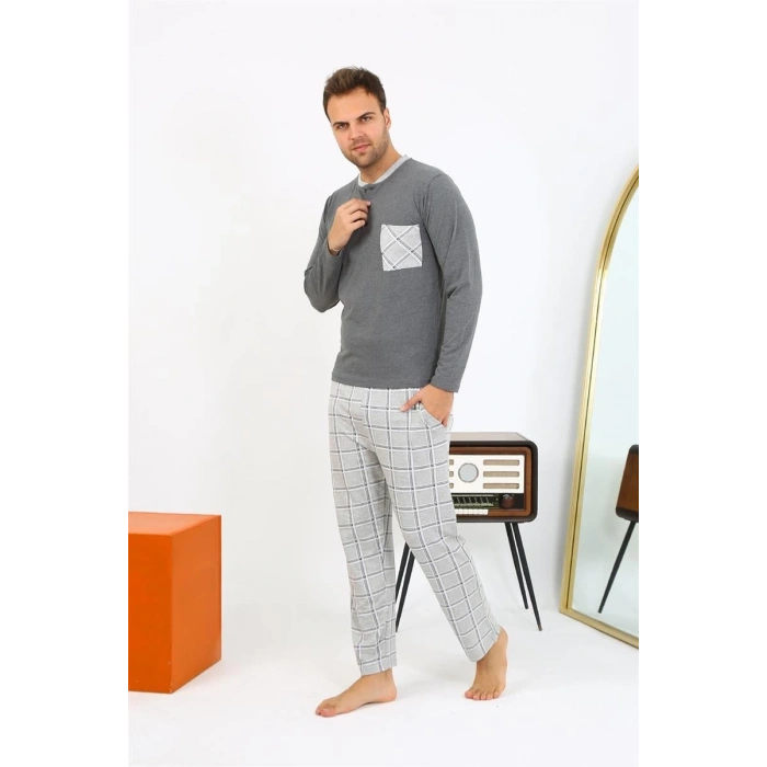 Erkek Uzun Kol Penye Antrasit Pijama Takımı