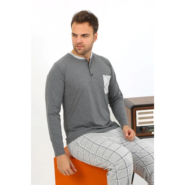 Erkek Uzun Kol Penye Antrasit Pijama Takımı