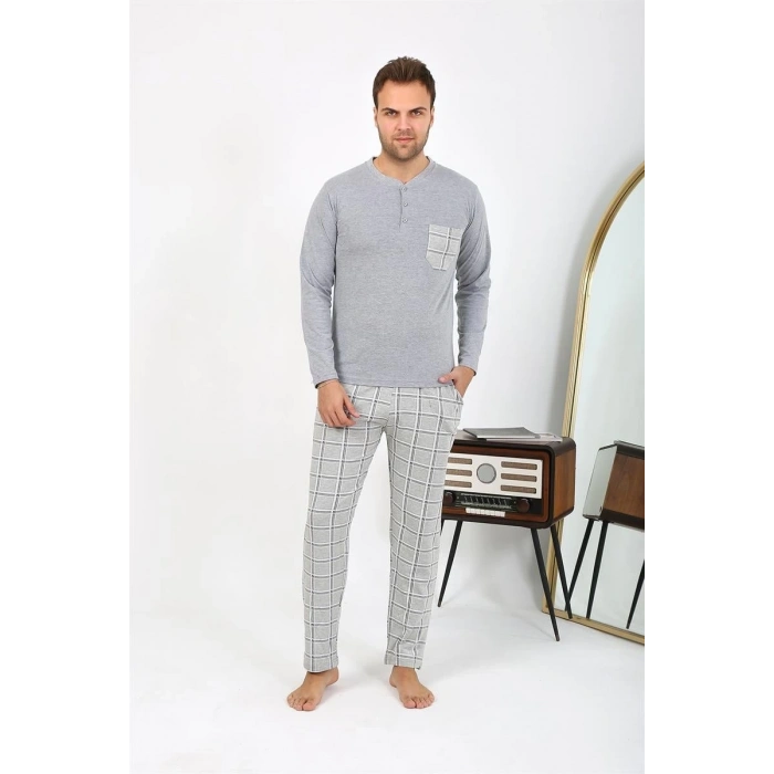 Erkek Uzun Kol Penye Gri Pijama Takımı