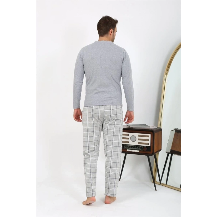 Erkek Uzun Kol Penye Gri Pijama Takımı