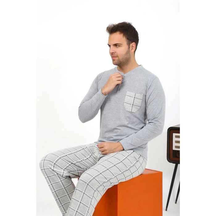 Erkek Uzun Kol Penye Gri Pijama Takımı